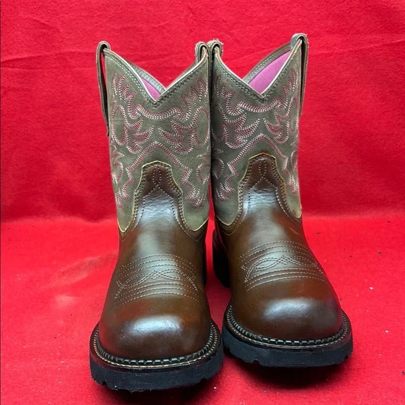 Ariat Fatbaby Western Boots, brown/pink, women's size 10. EUC. - Picture 1 of 7